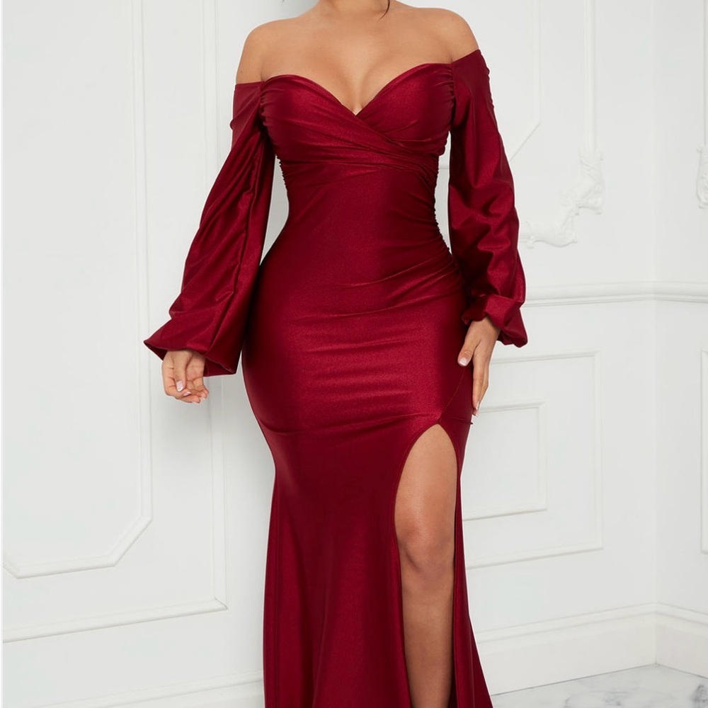 Fashion Nova Off-Shoulder Long Sleeve Red Dress